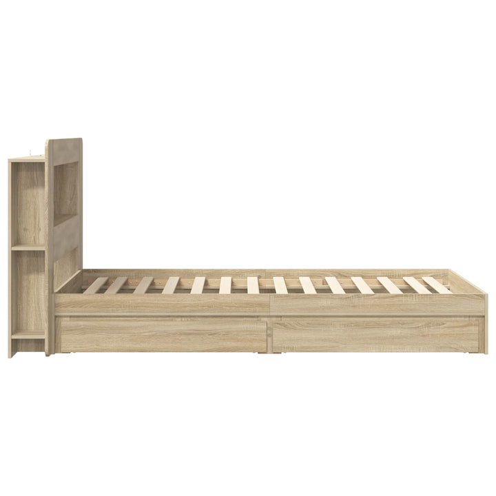 Sengestel med opbevaring Sonoma-eg 100 x 200 cm Konstrueret træ