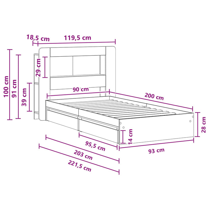 Sengestel med opbevaring Røget eg 90 x 200 cm Konstrueret træ
