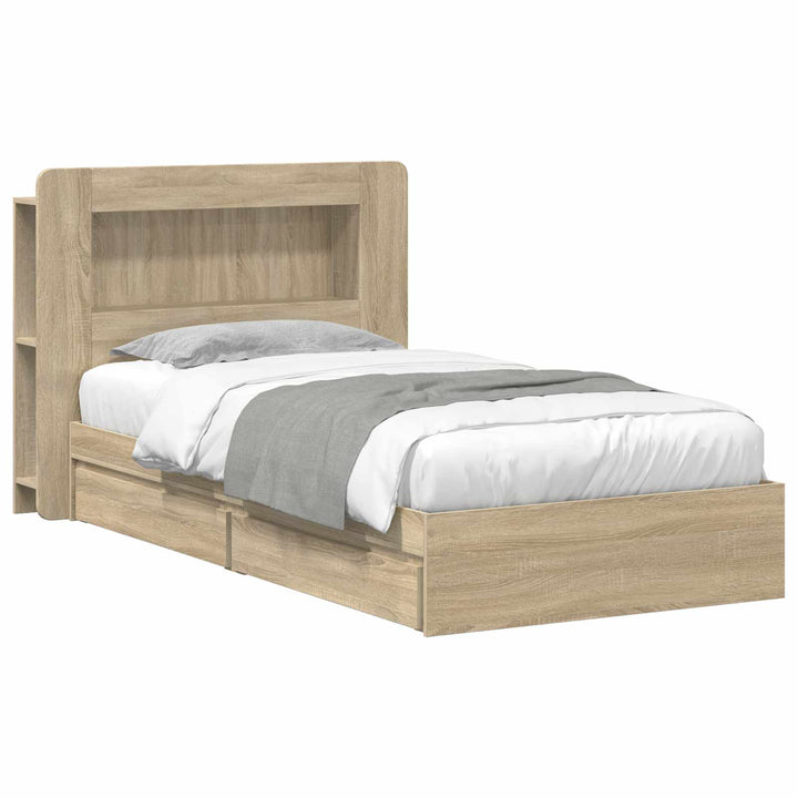 Sengestel med opbevaring Sonoma-eg 90 x 200 cm Konstrueret træ