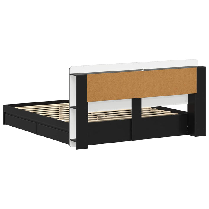 Sengestel med opbevaring Sort 200 x 200 cm Konstrueret træ