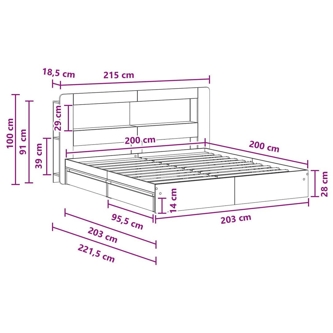 Sengestel med opbevaring Betongrå 200 x 200 cm Konstrueret træ