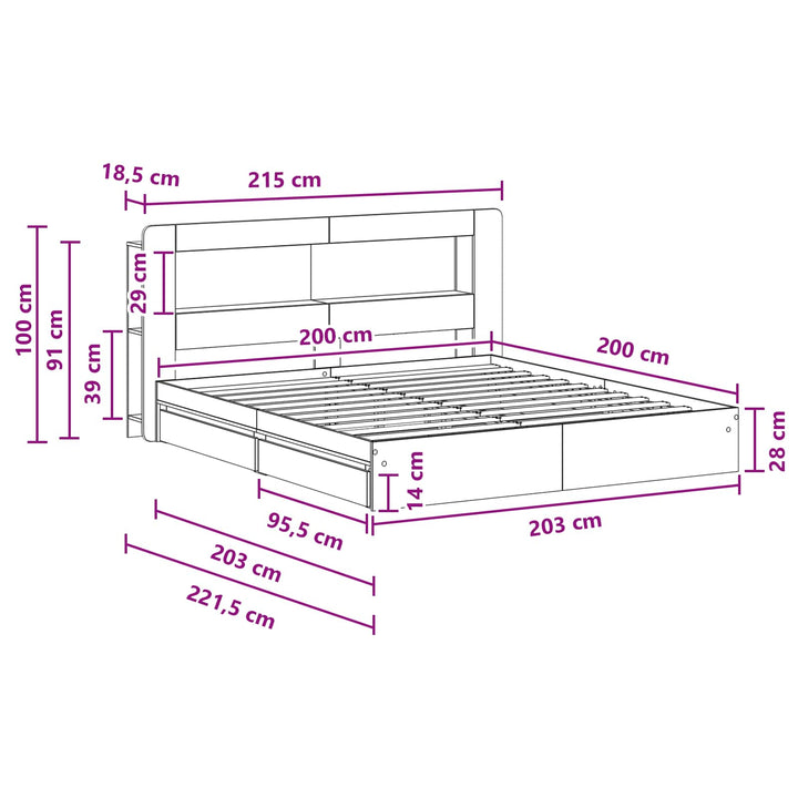 Sengestel med opbevaring Betongrå 200 x 200 cm Konstrueret træ