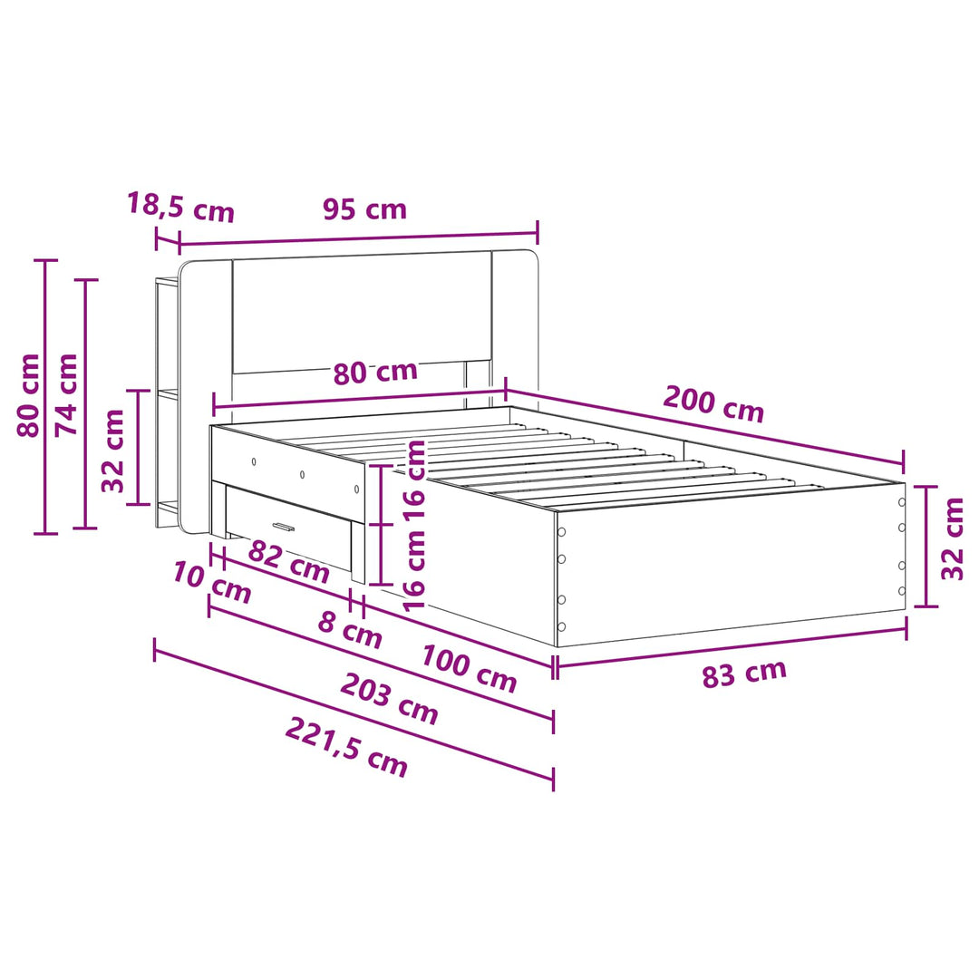Sengestel med opbevaring Hvid 80 x 200 cm Konstrueret træ
