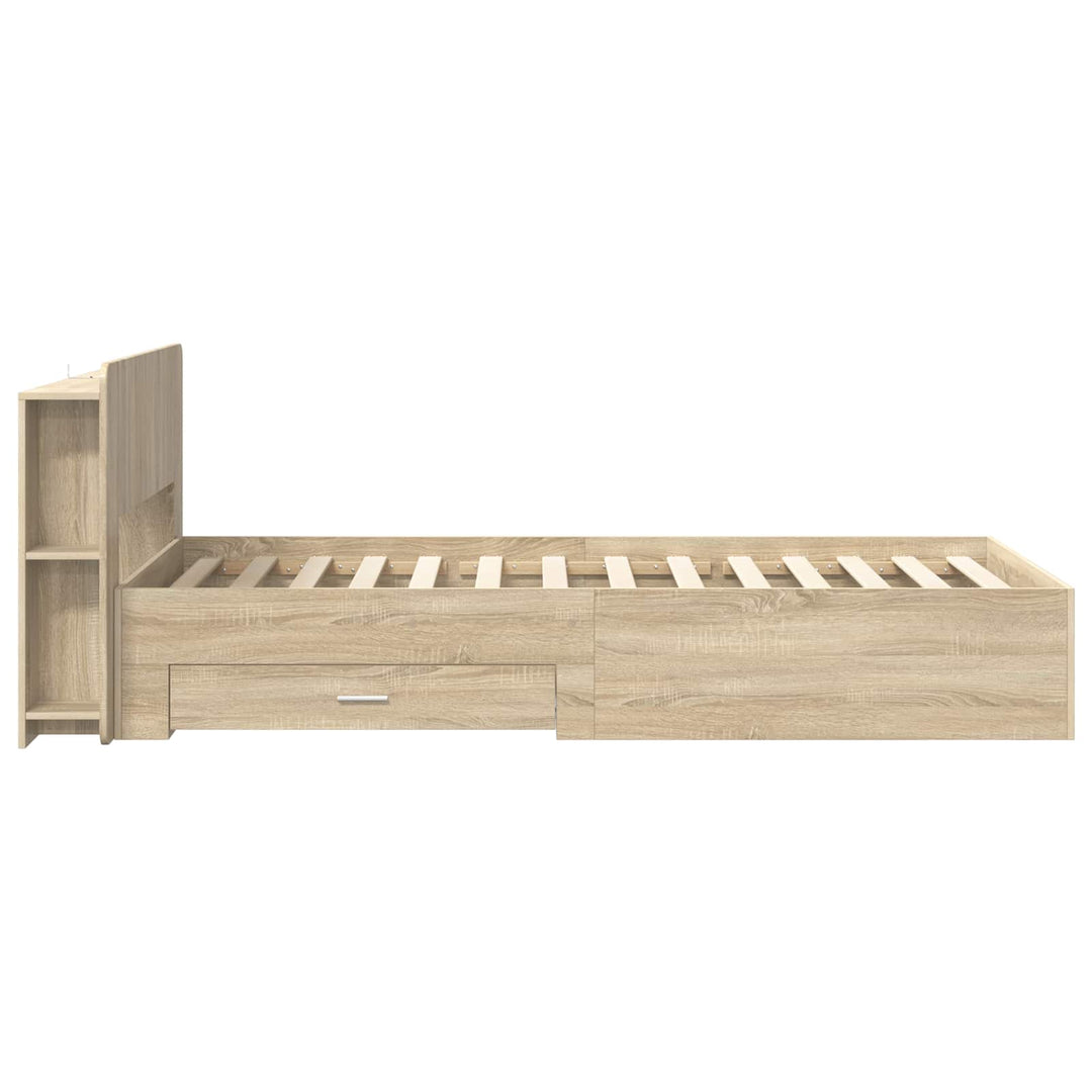 Sengestel med opbevaring Sonoma-eg 90 x 190 cm Konstrueret træ