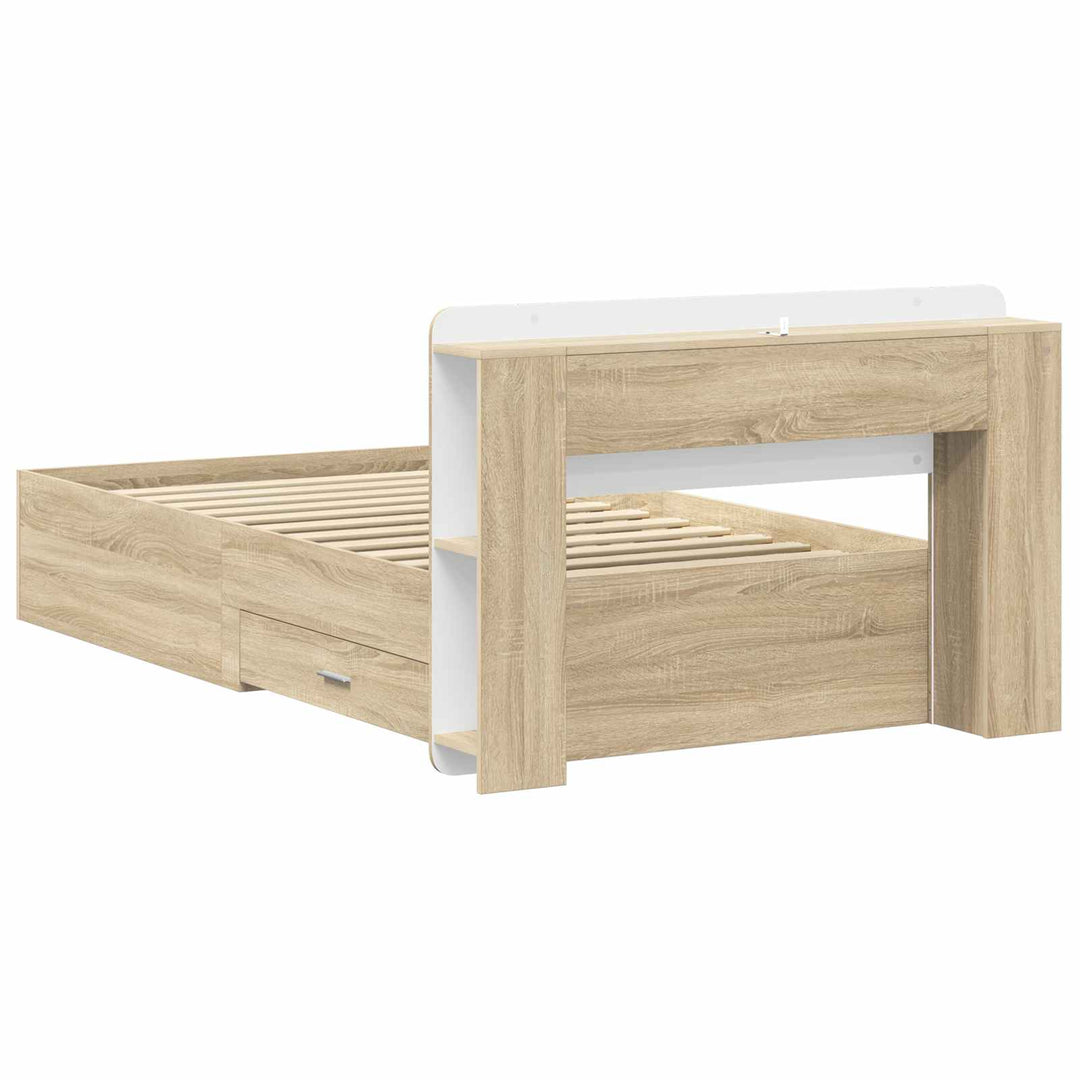 Sengestel med opbevaring Sonoma-eg 100 x 200 cm Konstrueret træ