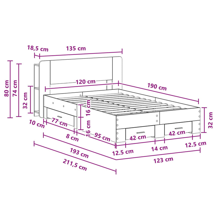 Sengestel med opbevaring Gammelt træ 120 x 190 cm