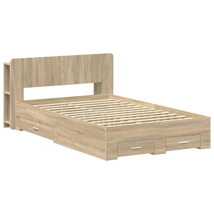 Sengestel med opbevaring Sonoma-eg 120 x 200 cm Konstrueret træ