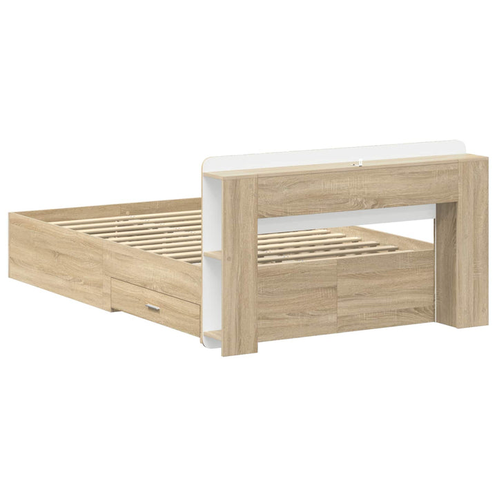 Sengestel med opbevaring Sonoma-eg 120 x 200 cm Konstrueret træ