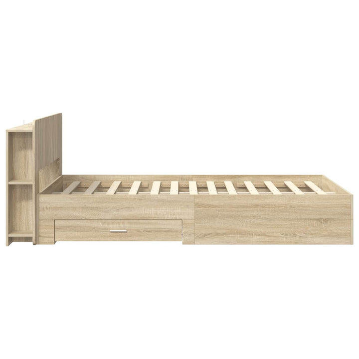 Sengestel med opbevaring Sonoma-eg 120 x 200 cm Konstrueret træ