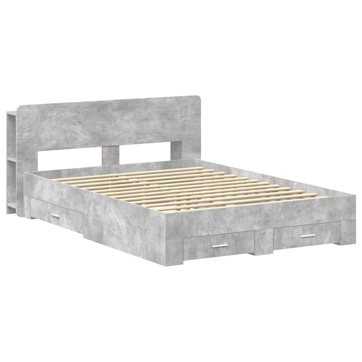 Sengestel med opbevaring Betongrå 150 x 200 cm Konstrueret træ