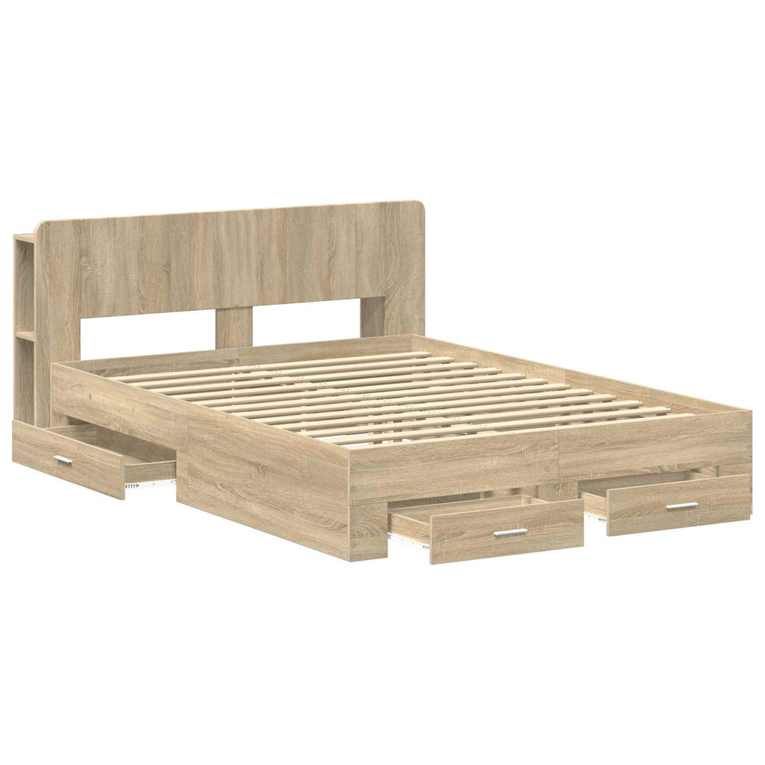 Sengestel med opbevaring Sonoma-eg 150 x 200 cm Konstrueret træ