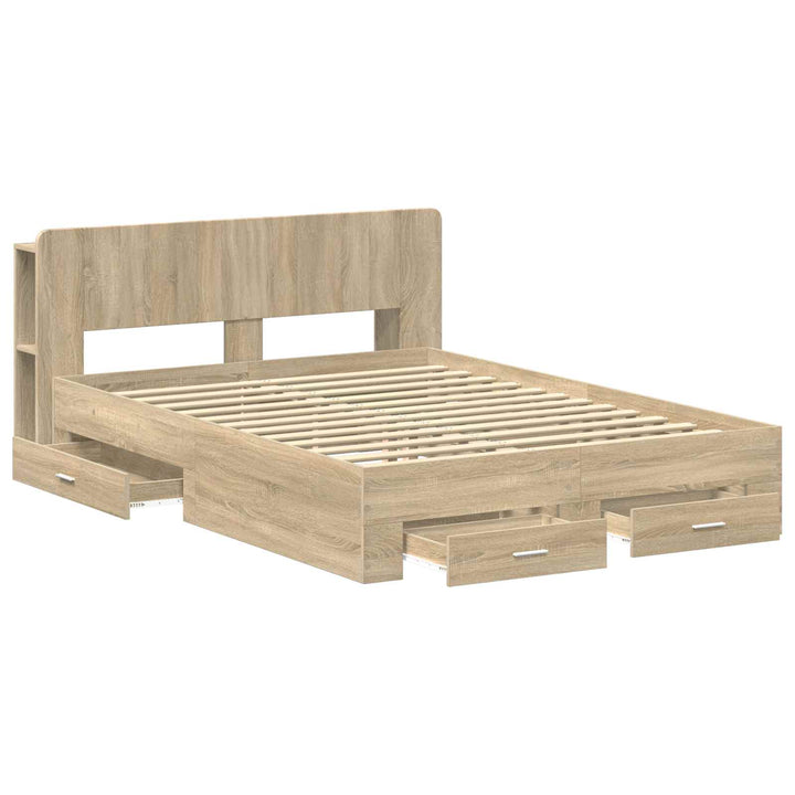 Sengestel med opbevaring Sonoma-eg 150 x 200 cm Konstrueret træ