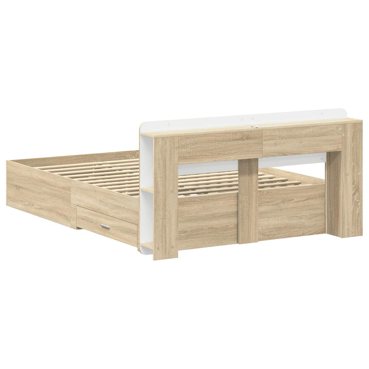 Sengestel med opbevaring Sonoma-eg 150 x 200 cm Konstrueret træ