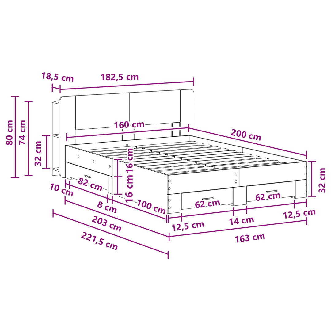 Sengestel med opbevaring Betongrå 160 x 200 cm Konstrueret træ