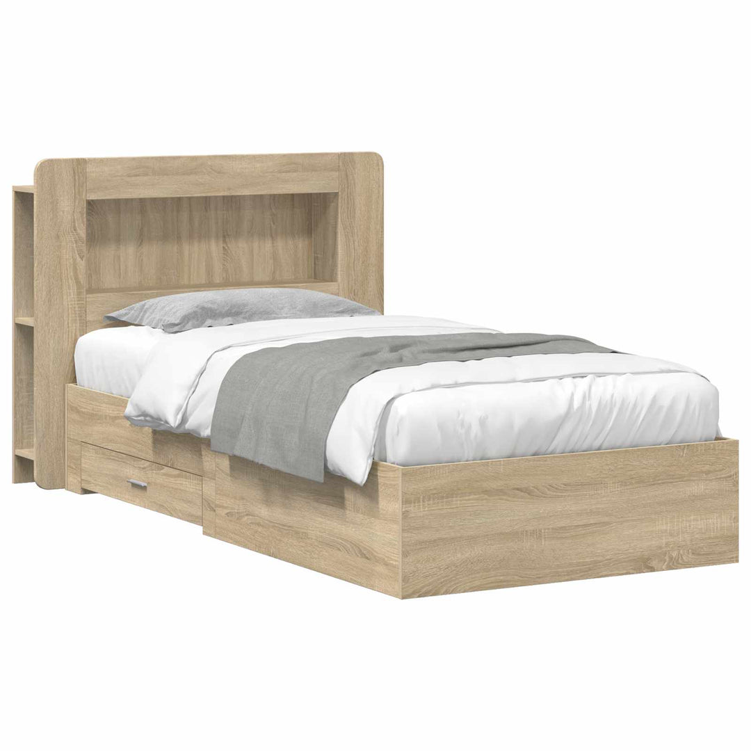 Sengestel med opbevaring Sonoma-eg 75 x 190 cm Konstrueret træ