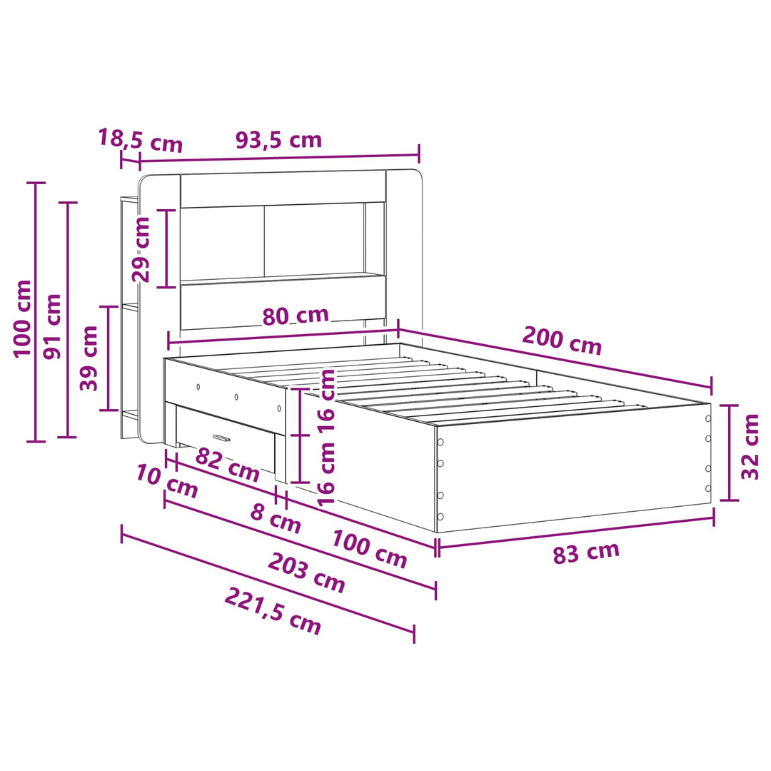 Sengestel med opbevaring Røget eg 80 x 200 cm Konstrueret træ