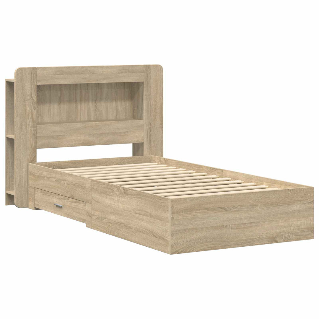 Sengestel med opbevaring Sonoma-eg 90 x 190 cm Konstrueret træ