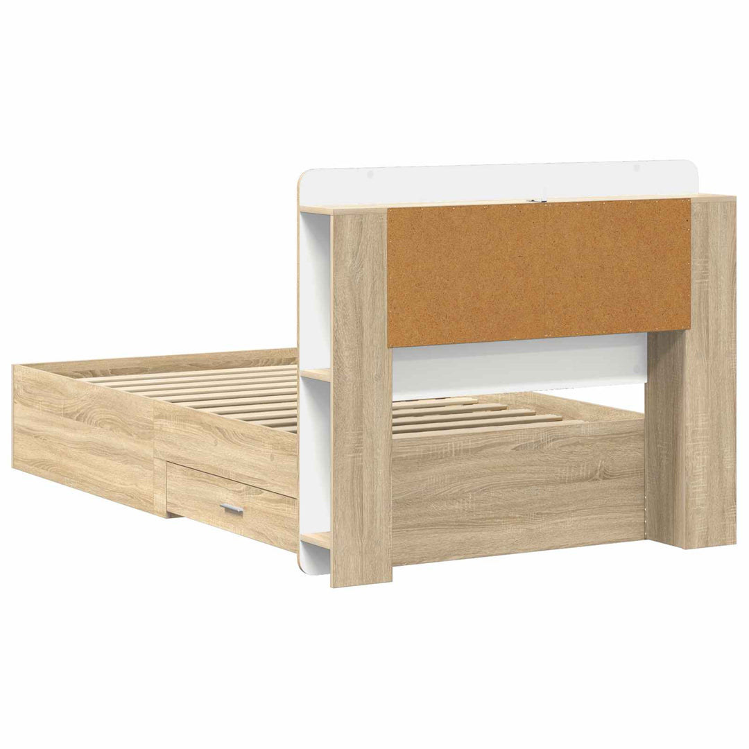 Sengestel med opbevaring Sonoma-eg 90 x 190 cm Konstrueret træ