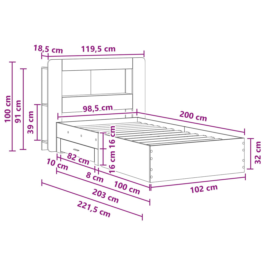 Sengestel med opbevaring med hovedgærde Artisan-eg 100 x 200 cm
