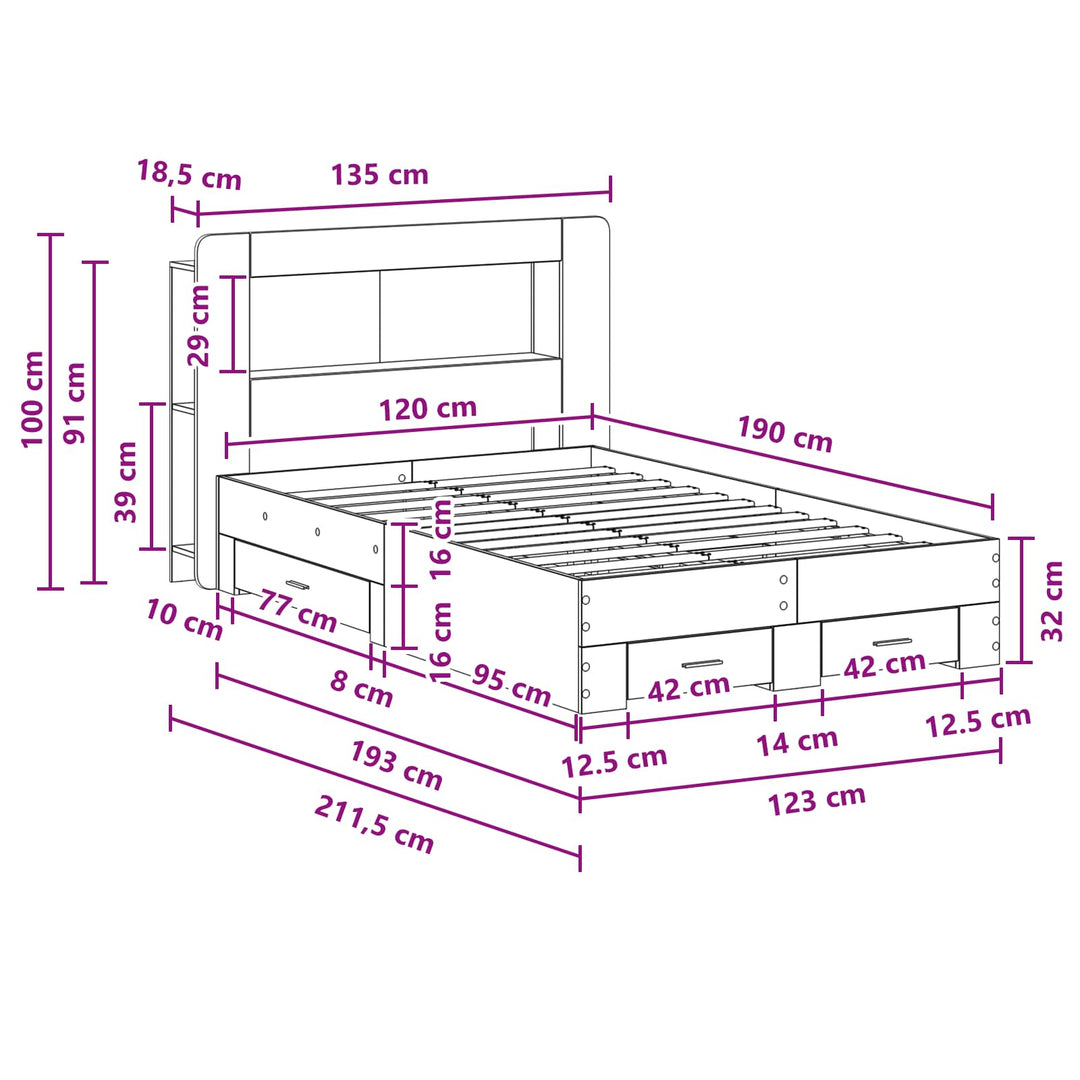 Sengestel med opbevaring Gammelt træ 120 x 190 cm