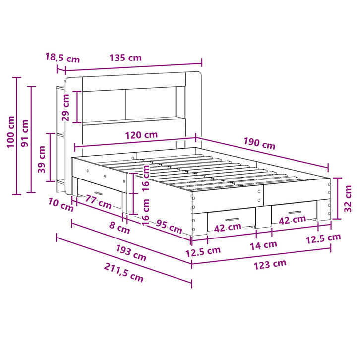 Sengestel med opbevaring Gammelt træ 120 x 190 cm