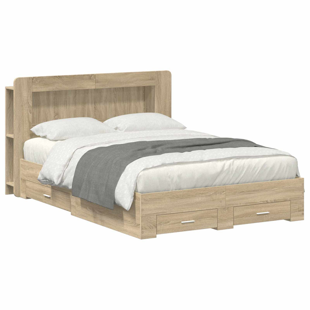 Sengestel med opbevaring Sonoma-eg 150 x 200 cm Konstrueret træ