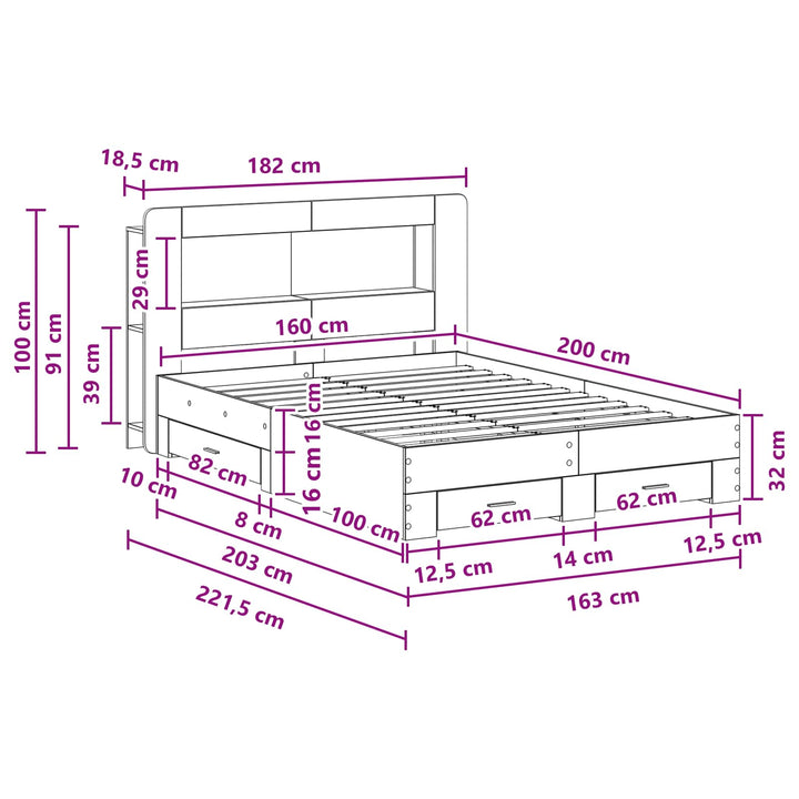 Sengestel med opbevaring Betongrå 160 x 200 cm Konstrueret træ