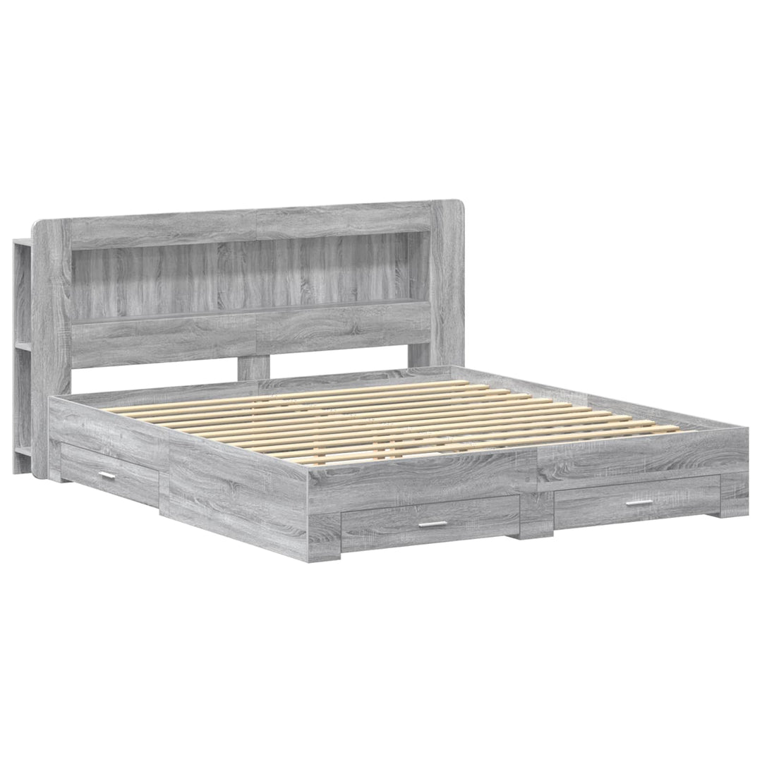 Sengestel med opbevaring med hovedgærde Grå Sonoma 200 x 200 cm