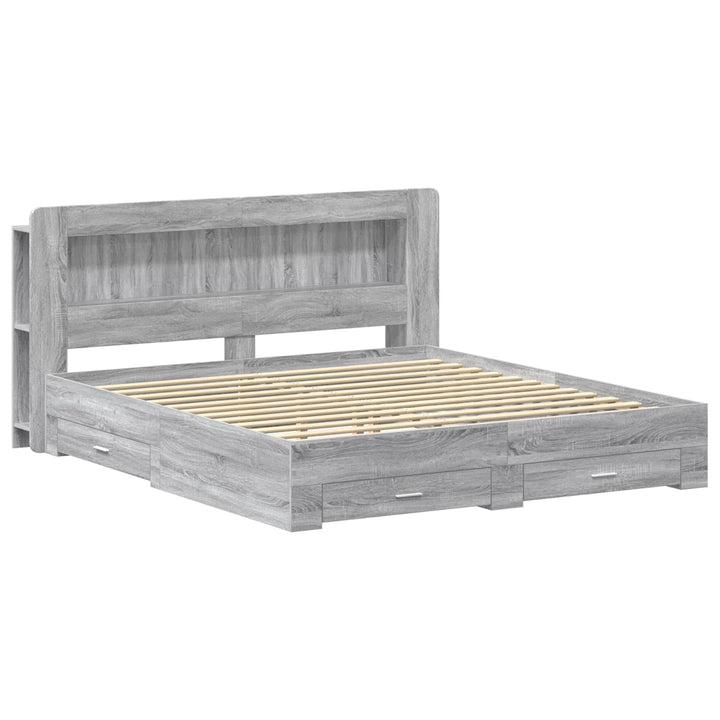 Sengestel med opbevaring med hovedgærde Grå Sonoma 200 x 200 cm