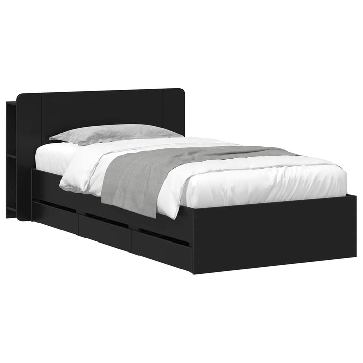 Sengestel med opbevaring og hovedgærde Sort 75 x 190 cm