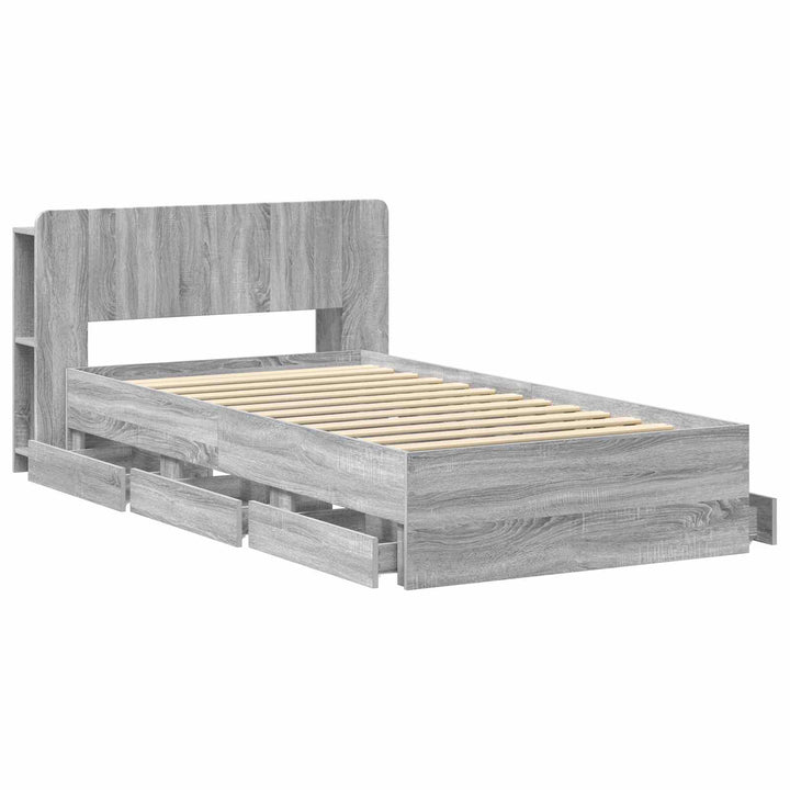 Sengestel med opbevaring og hovedgærde Grå Sonoma 80 x 200 cm