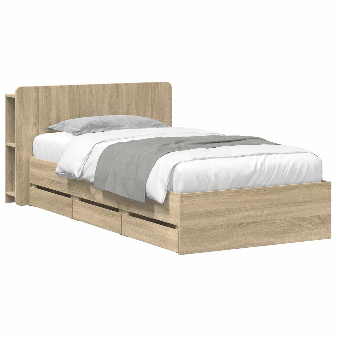 Sengestel med opbevaring og hovedgærde Sonoma-eg 80 x 200 cm