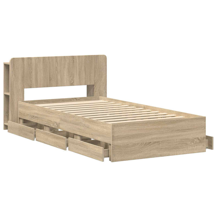 Sengestel med opbevaring og hovedgærde Sonoma-eg 80 x 200 cm