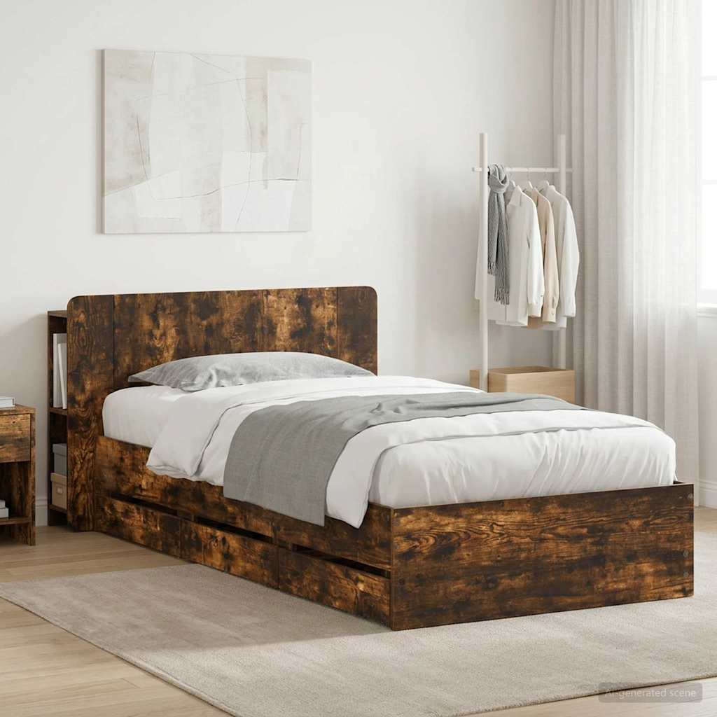Sengestel med opbevaring og hovedgærde Røget eg 100 x 200 cm