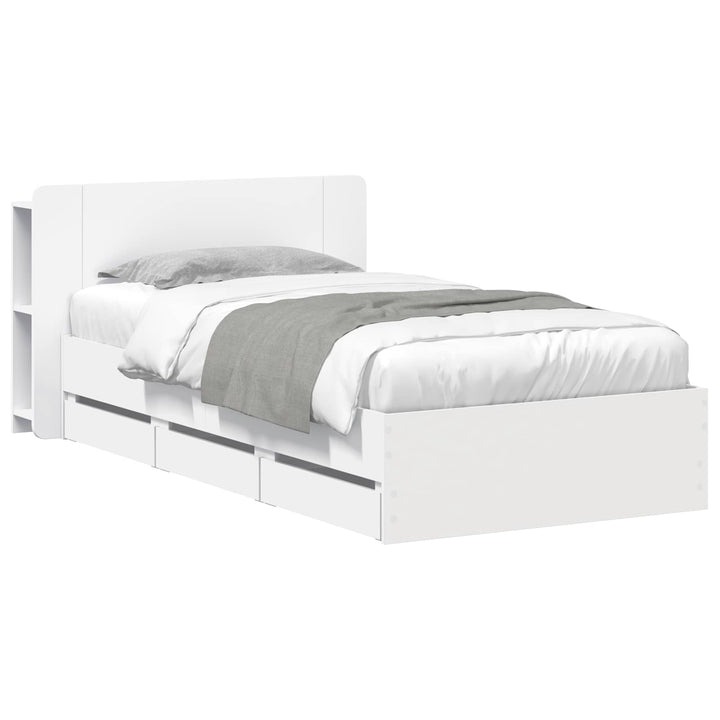 Sengestel med opbevaring Hvid 100 x 200 cm Konstrueret træ