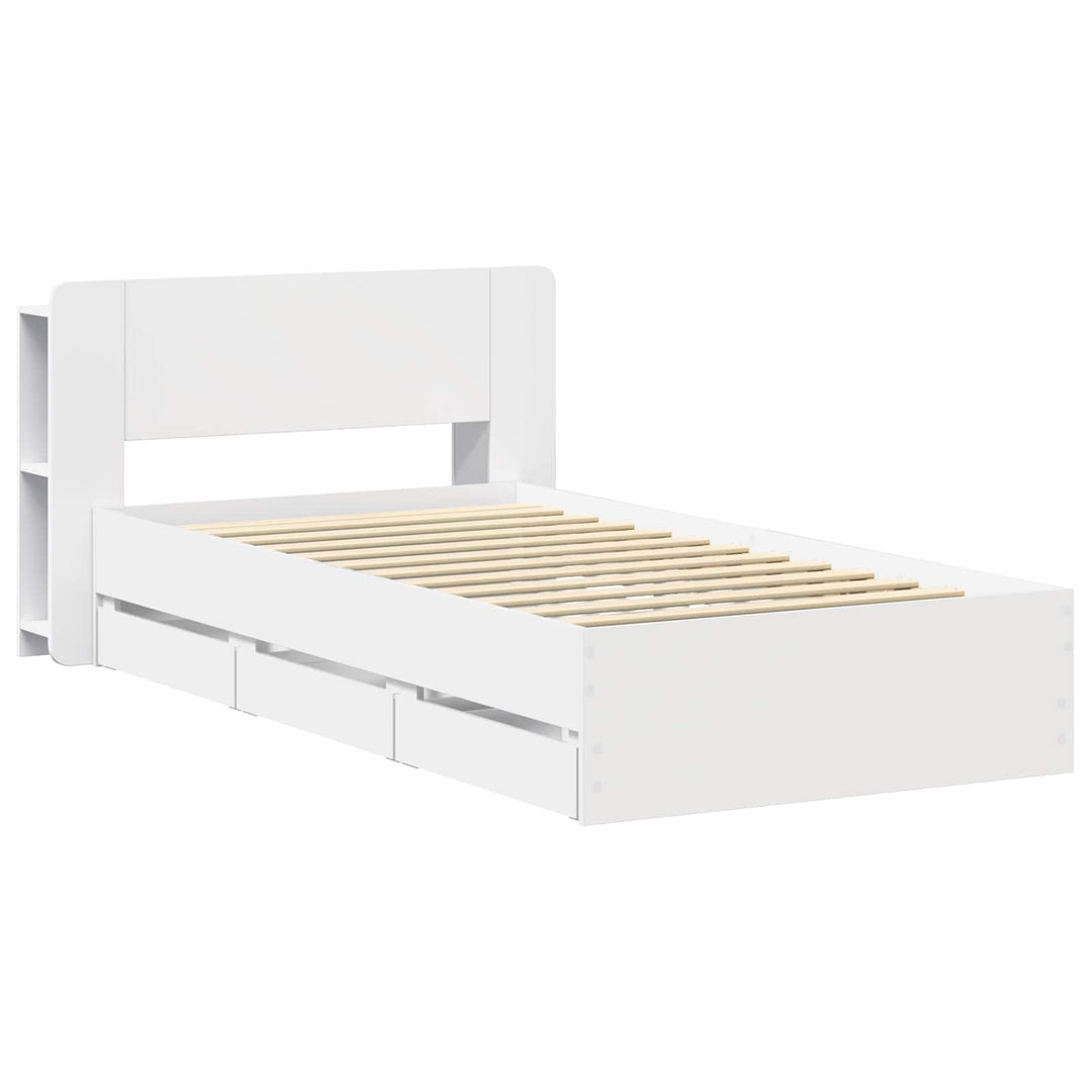 Sengestel med opbevaring Hvid 100 x 200 cm Konstrueret træ