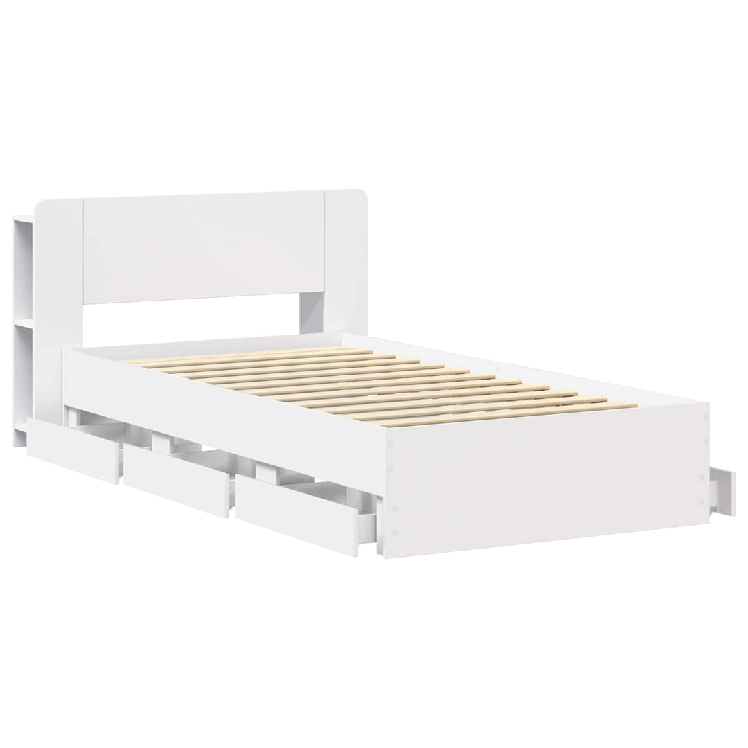 Sengestel med opbevaring Hvid 100 x 200 cm Konstrueret træ