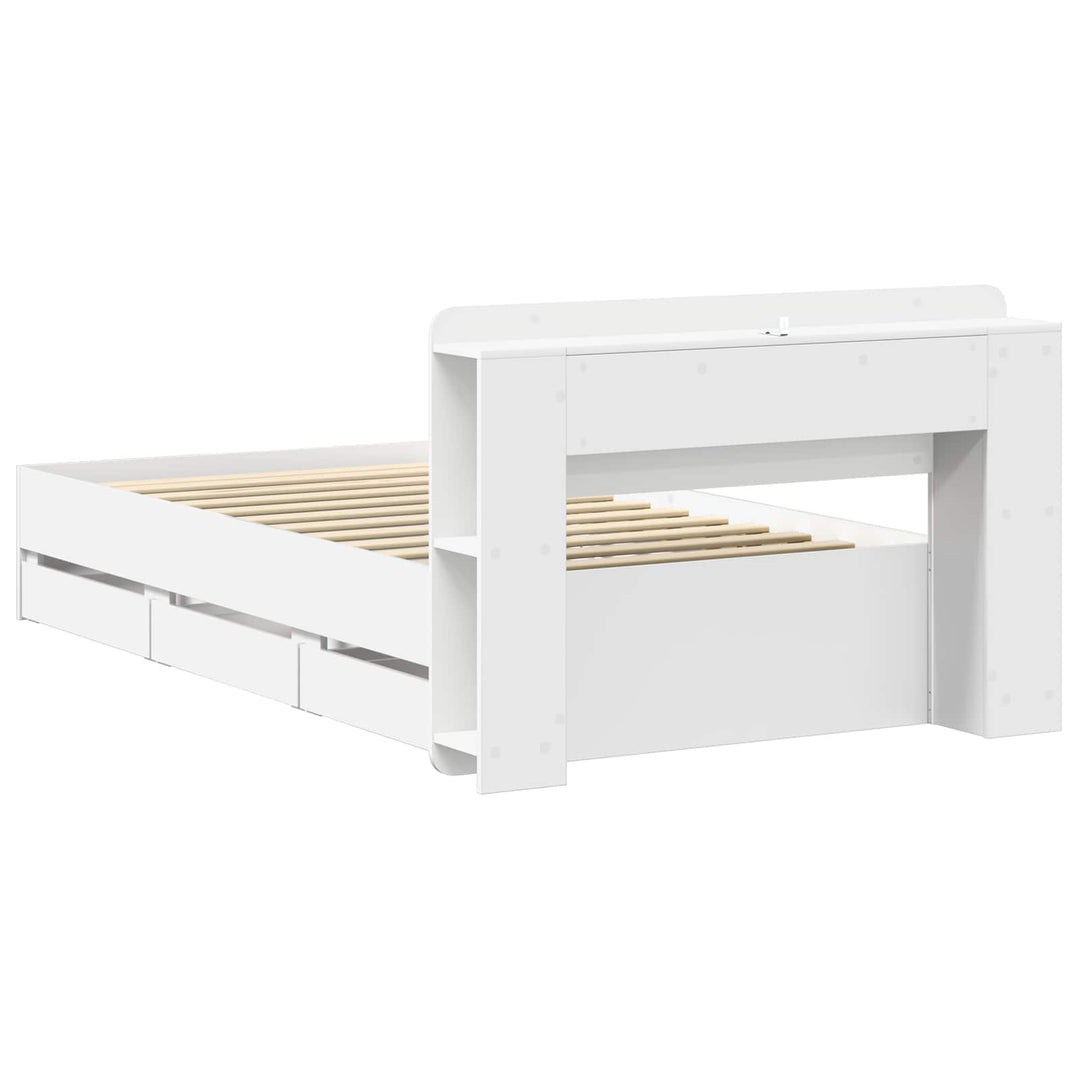 Sengestel med opbevaring Hvid 100 x 200 cm Konstrueret træ