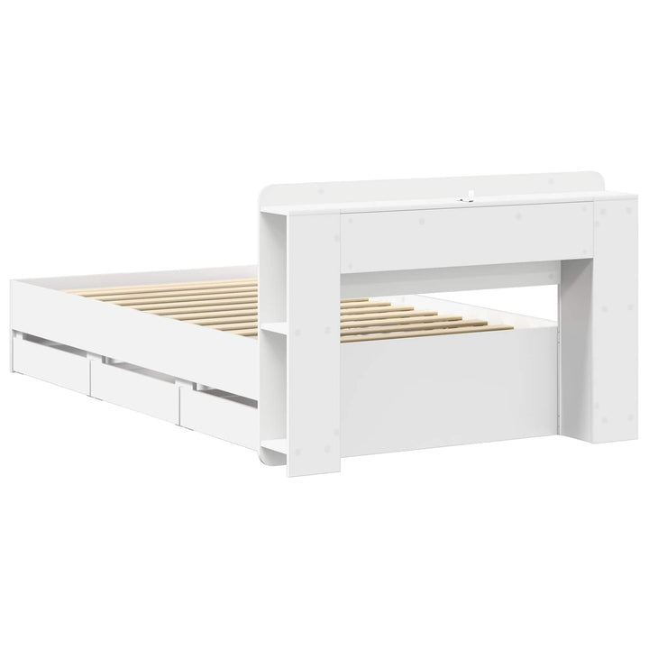 Sengestel med opbevaring Hvid 100 x 200 cm Konstrueret træ