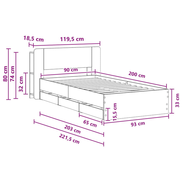 Sengestel med opbevaring og hovedgærde Røget eg 90 x 200 cm