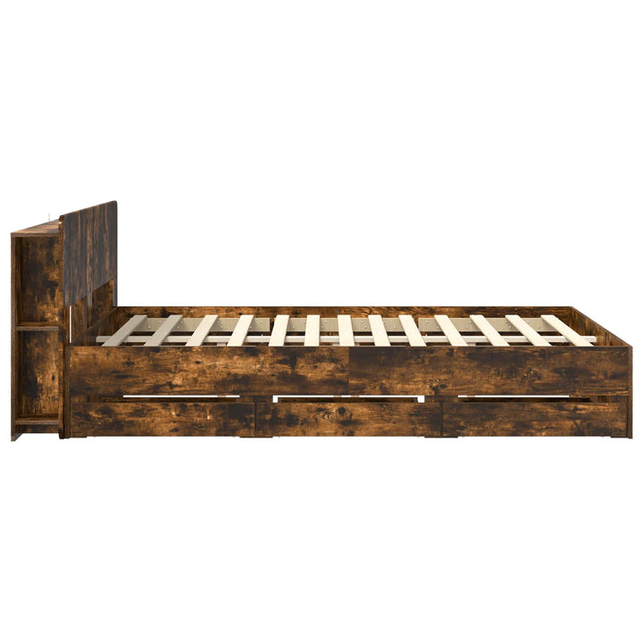 Sengestel med opbevaring og hovedgærde Røget eg 135 x 190 cm