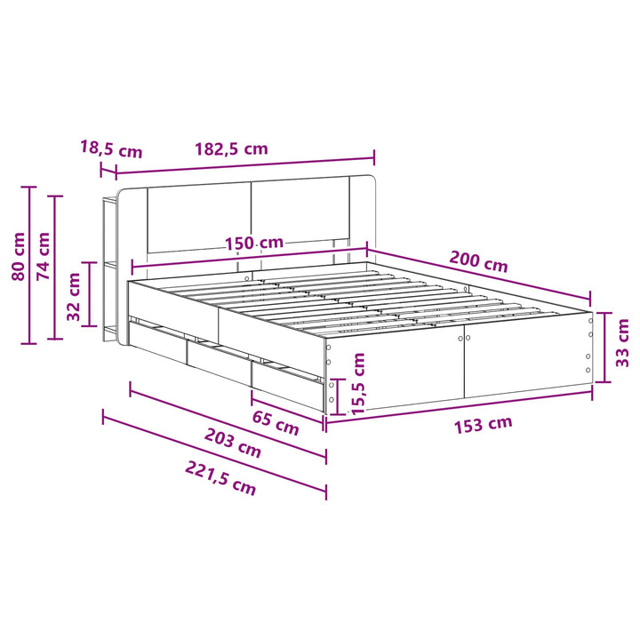 Sengestel med opbevaring og hovedgærde Sort 150 x 200 cm