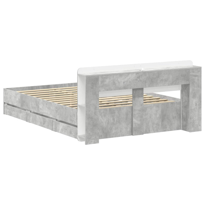 Sengestel med opbevaring og hovedgærde Betongrå 150 x 200 cm