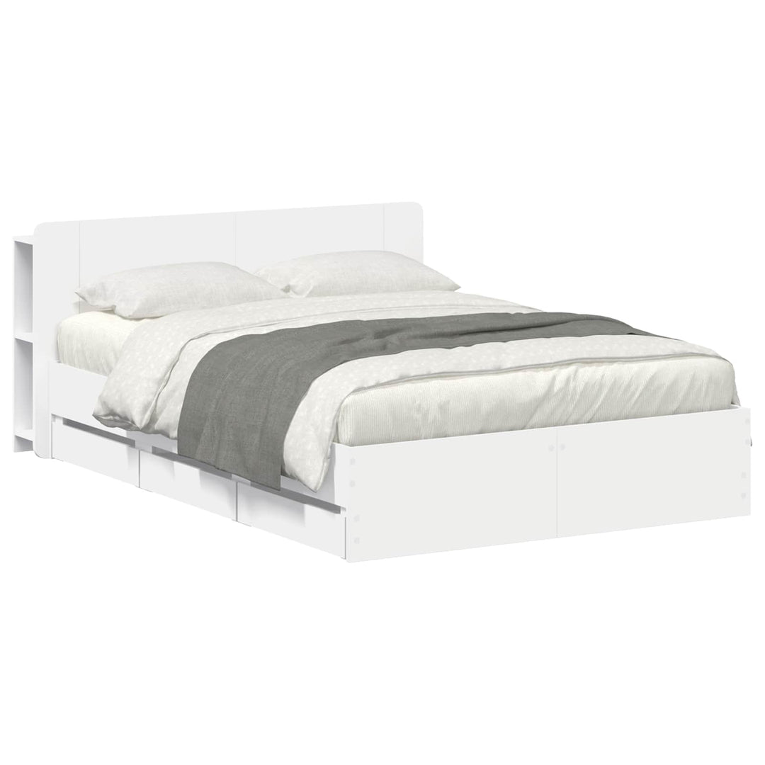 Sengestel med opbevaring og hovedgærde Hvid 150 x 200 cm