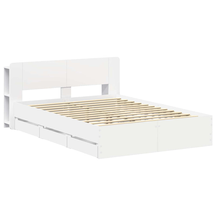 Sengestel med opbevaring og hovedgærde Hvid 150 x 200 cm