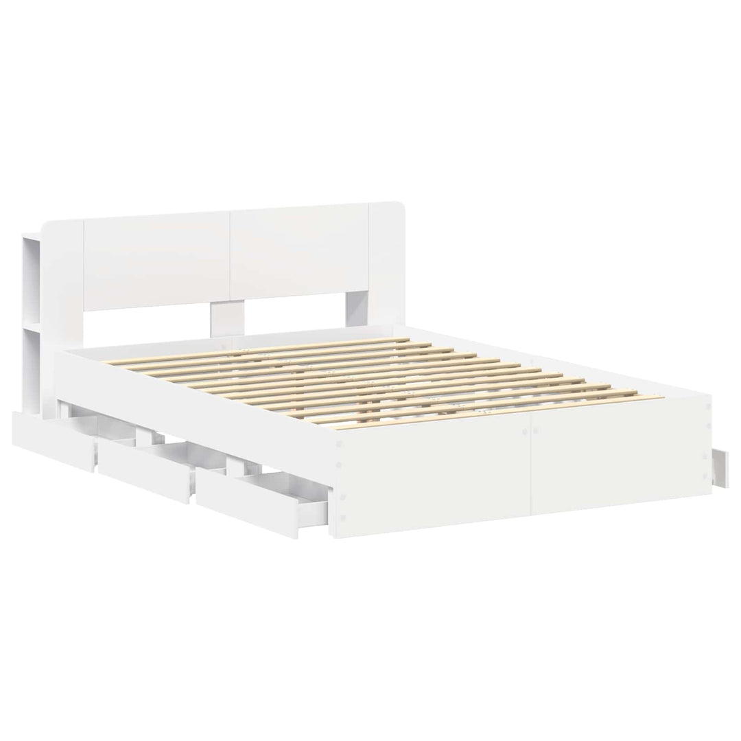 Sengestel med opbevaring og hovedgærde Hvid 150 x 200 cm