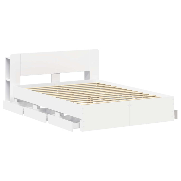 Sengestel med opbevaring og hovedgærde Hvid 150 x 200 cm