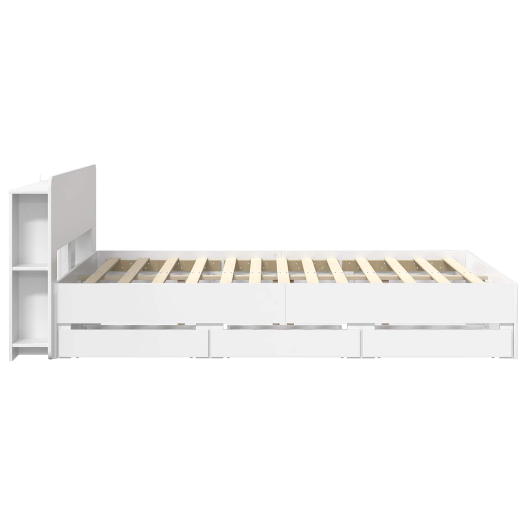 Sengestel med opbevaring og hovedgærde Hvid 150 x 200 cm