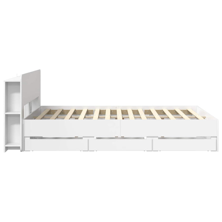 Sengestel med opbevaring og hovedgærde Hvid 150 x 200 cm