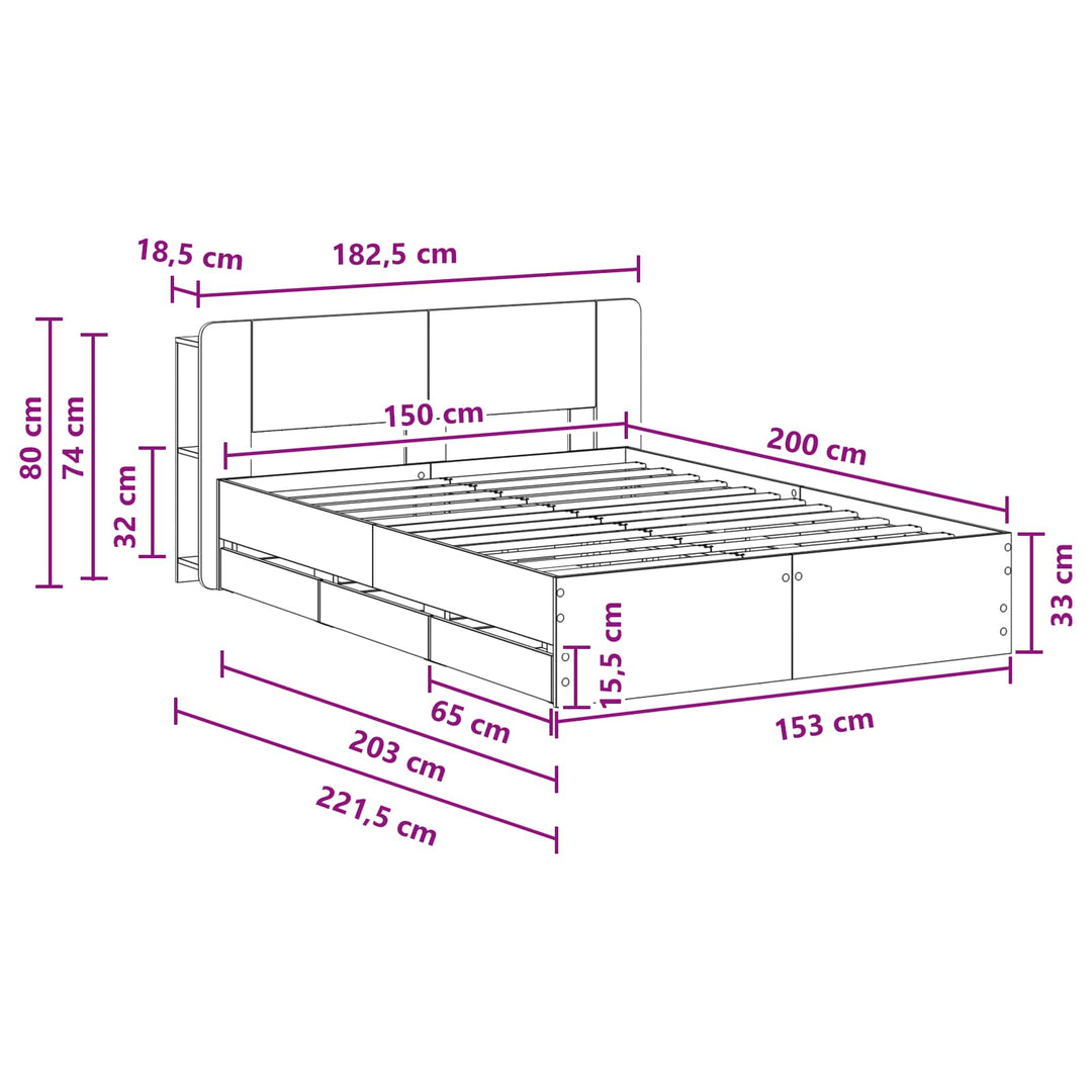 Sengestel med opbevaring og hovedgærde Hvid 150 x 200 cm